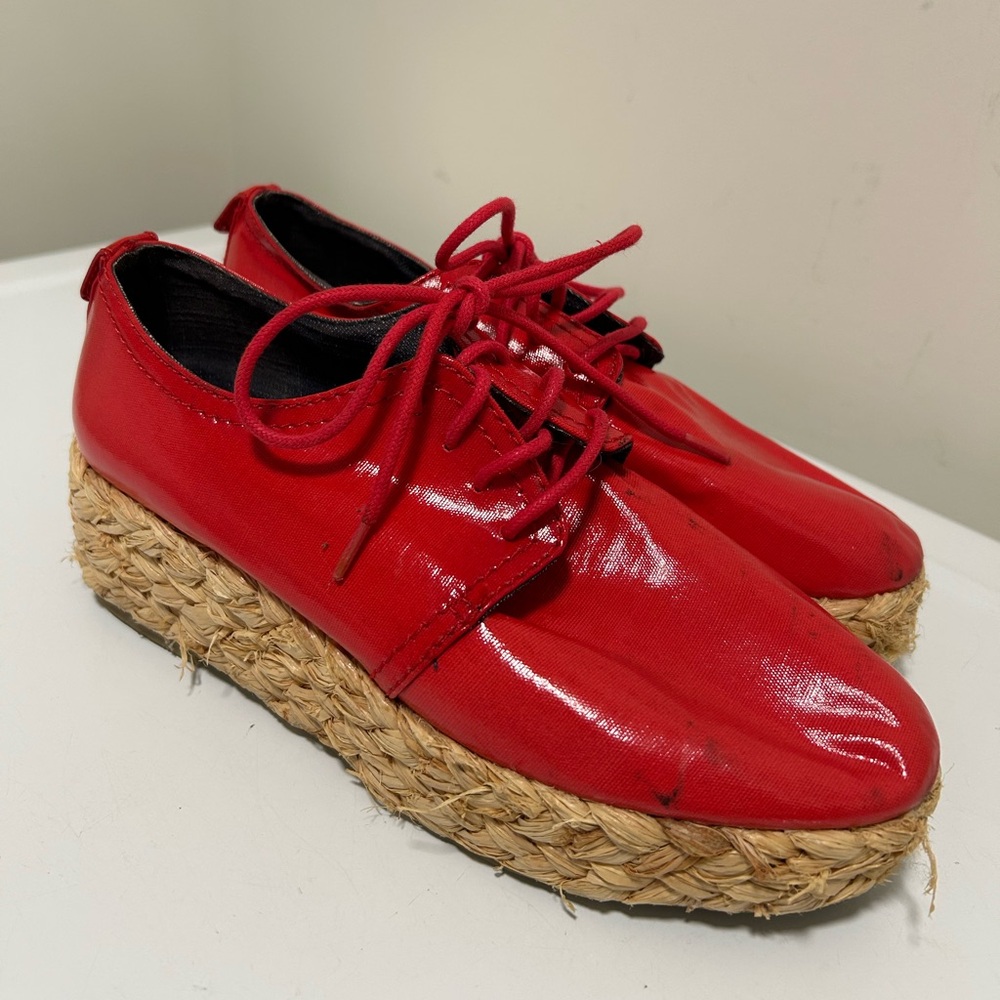 Calvin Klein Espadrille Platform Lace Up Shoe Red Size 7.5
